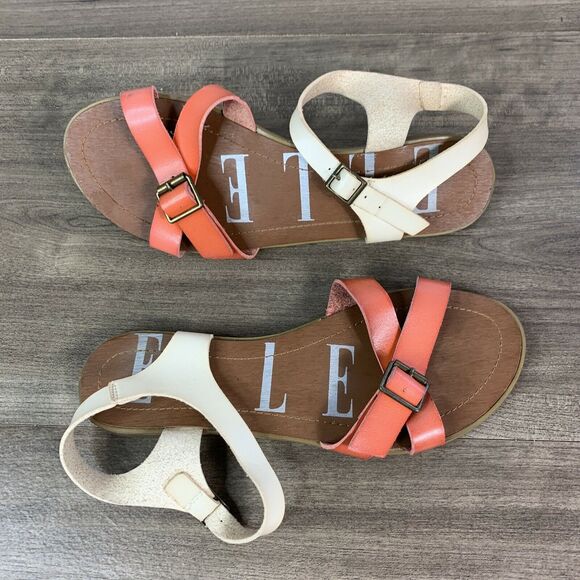 Elle Womens Slingback Ankle Straps Sandals Size 8.5 Open Toes Leather Flat - Picture 2 of 8